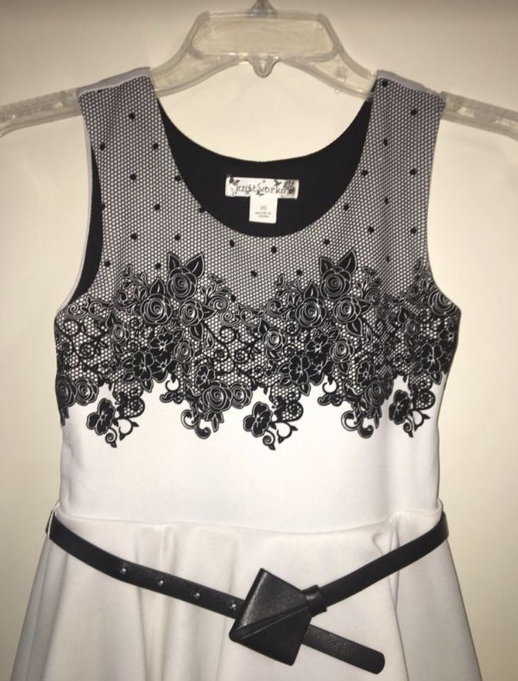 Girls Formal Holiday Party Embroidered Black & Off White Ivory Dress w/ Crop Jacket SZ 10
