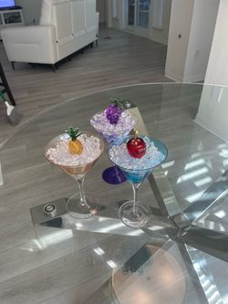 Decorative Glass Martini Glasses with Fruit Toppers Set of 3