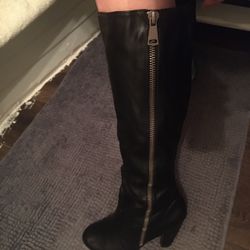 Black Leather Soft Lined High Heeled Boots