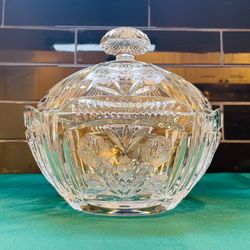 Vintage stunning large oval 24% lead crystal lidded bowl. Made in Poland