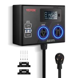 NEMA Splitter for Dryer and EV, 3-Color LED Indicator, 240V Smart Power Distribution, With NEMA 10-30 Plug, NEMA 10-30 & NEMA 14-50 Outlets, Large 3.4