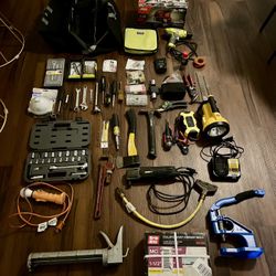 Lot Of Power Tools, Hand Tools, Socket Sets, Dewalt Charger, Etc