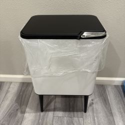 mVm 9.5 Gal Raised Kitchen Trash Can with Lid, Rectangular Touch Top Dry Wet Separation Recycling Bin with Odor Filter, Variety Stainless Steel Waste 