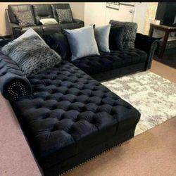 Royal Black Velvet RAF Sectional 