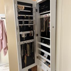Wall Door Mirror Jewelry Cabinet Organizer