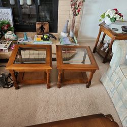Coffee Table Pair With Glass Tops