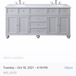 Home Decorators Collection Hampton Harbor 72 in. W x 22 in. D Double Bath Vanity in Dove Grey with Marble Vanity Top in White