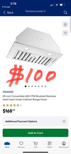 JOEAONZ 20 inch Convertible 600-CFM Brushed Stainless steel Insert Under Cabinet Range Hood