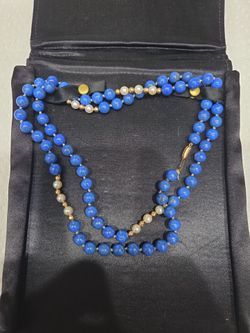 Lapis Lazuli Pearl and 14k Gold Bead Necklace