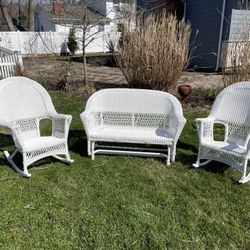 Resin Wicker Loveseat Glider with 2 Matching Rocking Chairs