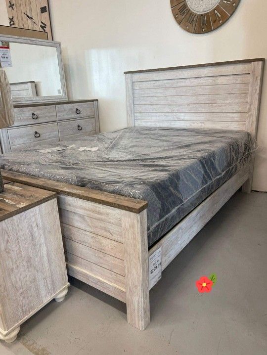 AP🎉Panel Bedroom Set- 4-Piece (Bed, Dresser, Mirror, Nightstand) Financing - Delivery