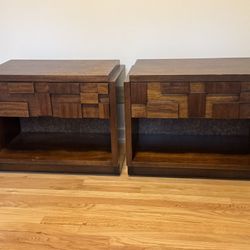 2x  Lane MCM Brutalist “Staccato” Walnut Nightstands 