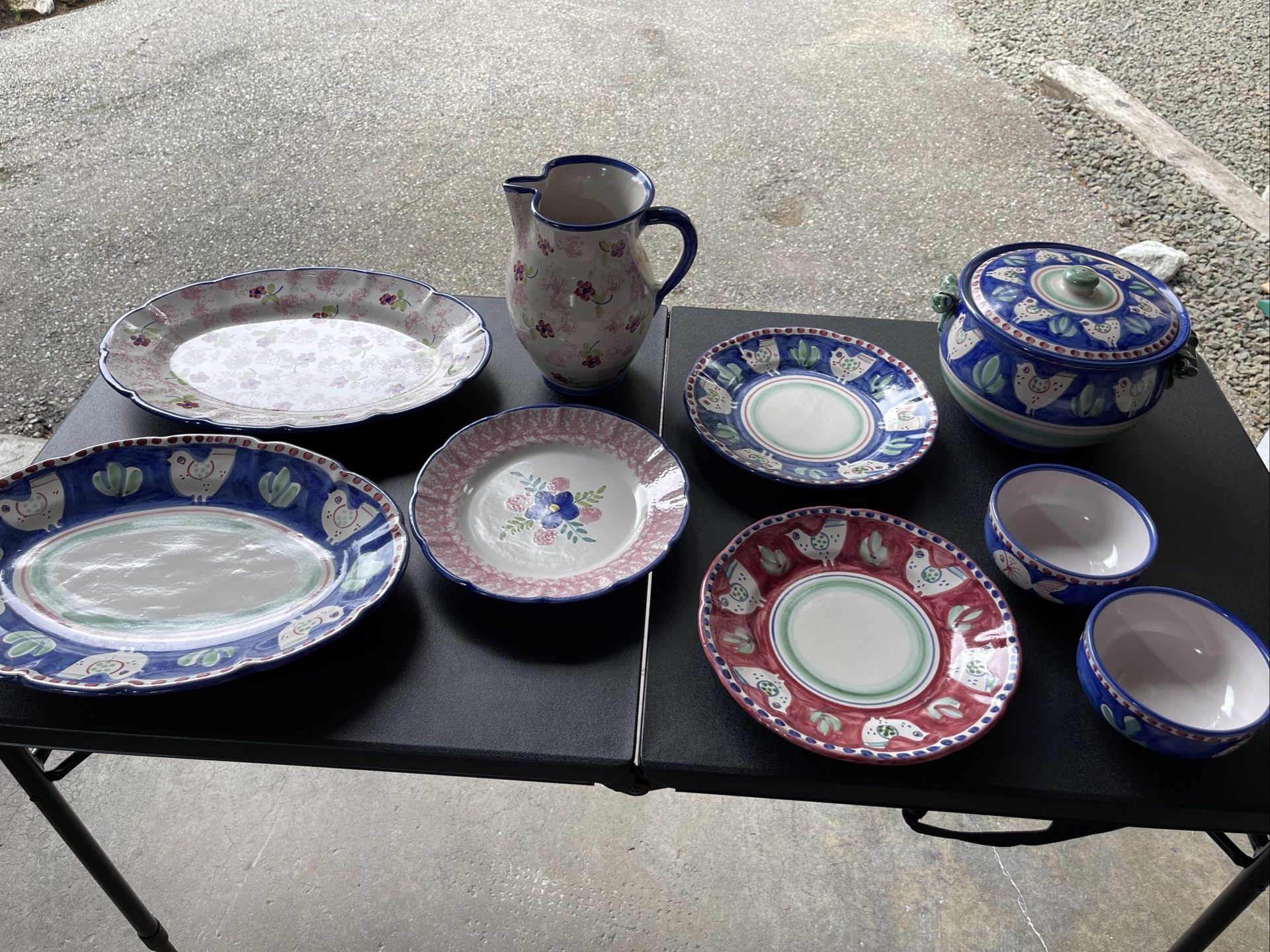 SOLIMENE Vietri Pottery ~ 3 Dinner Plates, 2 Bowls, 2 Platters, Mix Bowl & Water Vase