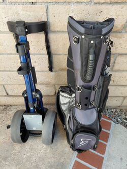 Golf clubs, bag and foldable cart
