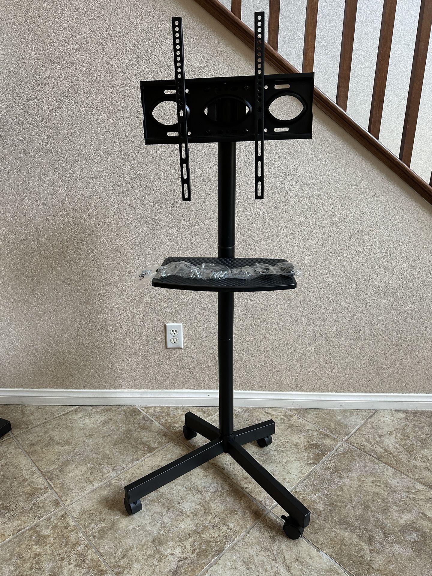 Rolling TV Stand with Shelf for 23-60 inch TVs up to 88lbs, Portable Mobile TV Cart with Silent Wheel, Tilt & Height Adjustable Universal Corner TV St