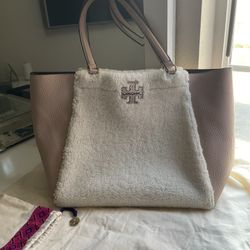 Tory Burch Women's McGraw Shearling Carryall, Ivory/Devon Sand, One Size