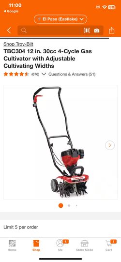 Troy-Bilt TBC304 12 in. 30cc 4-Cycle Gas Cultivator with Adjustable Cultivating Widths