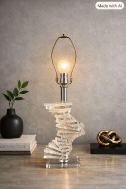 1970s Lucite Helix Lamp – Karl Springer Style, Sculptural Modern