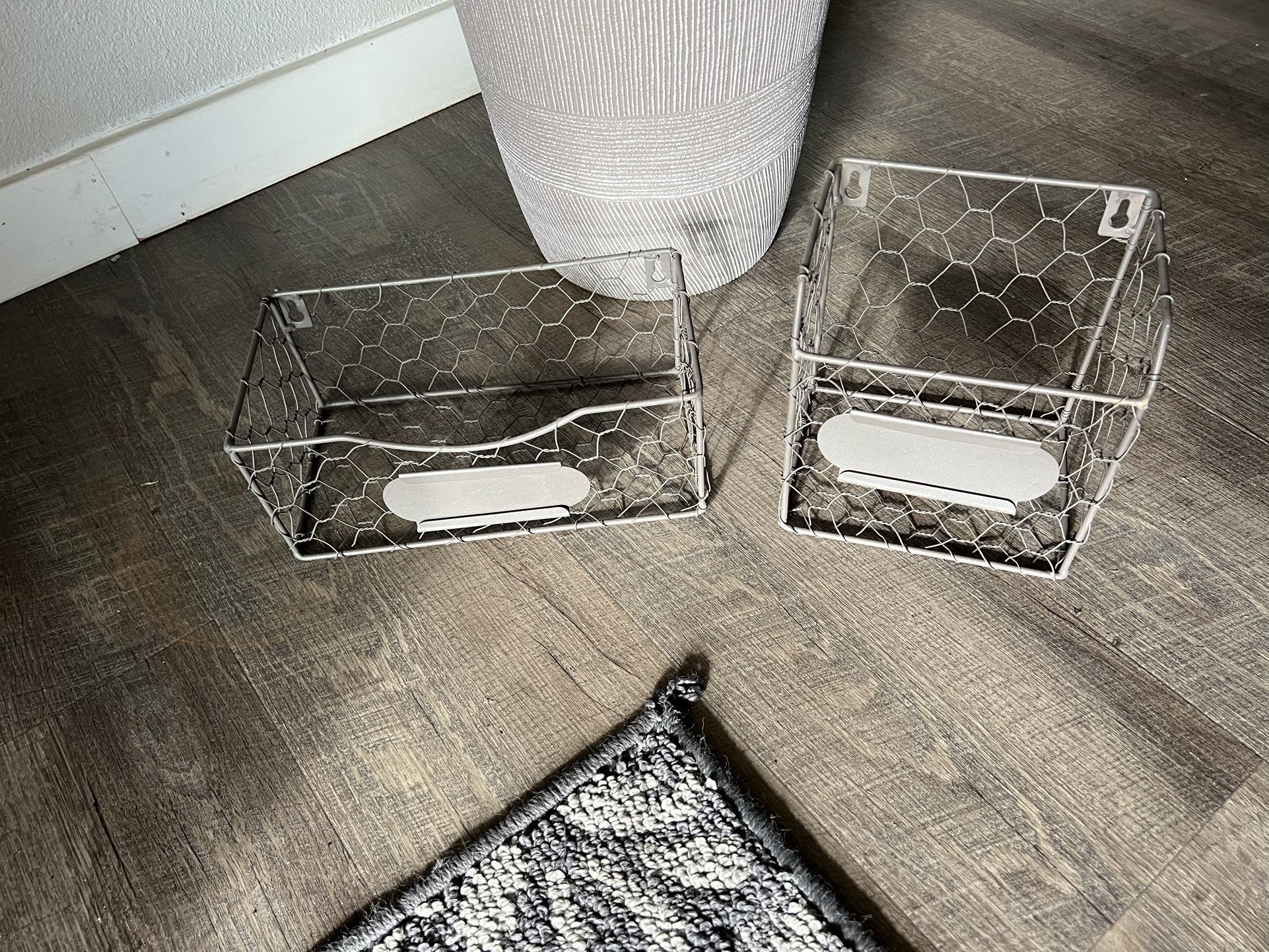 2 Wall Mount Chicken Wire Organizing Basket Set