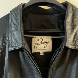 Remi Men’s Soft Leather Suede Full Zip Bomber Jacket Black Size 40