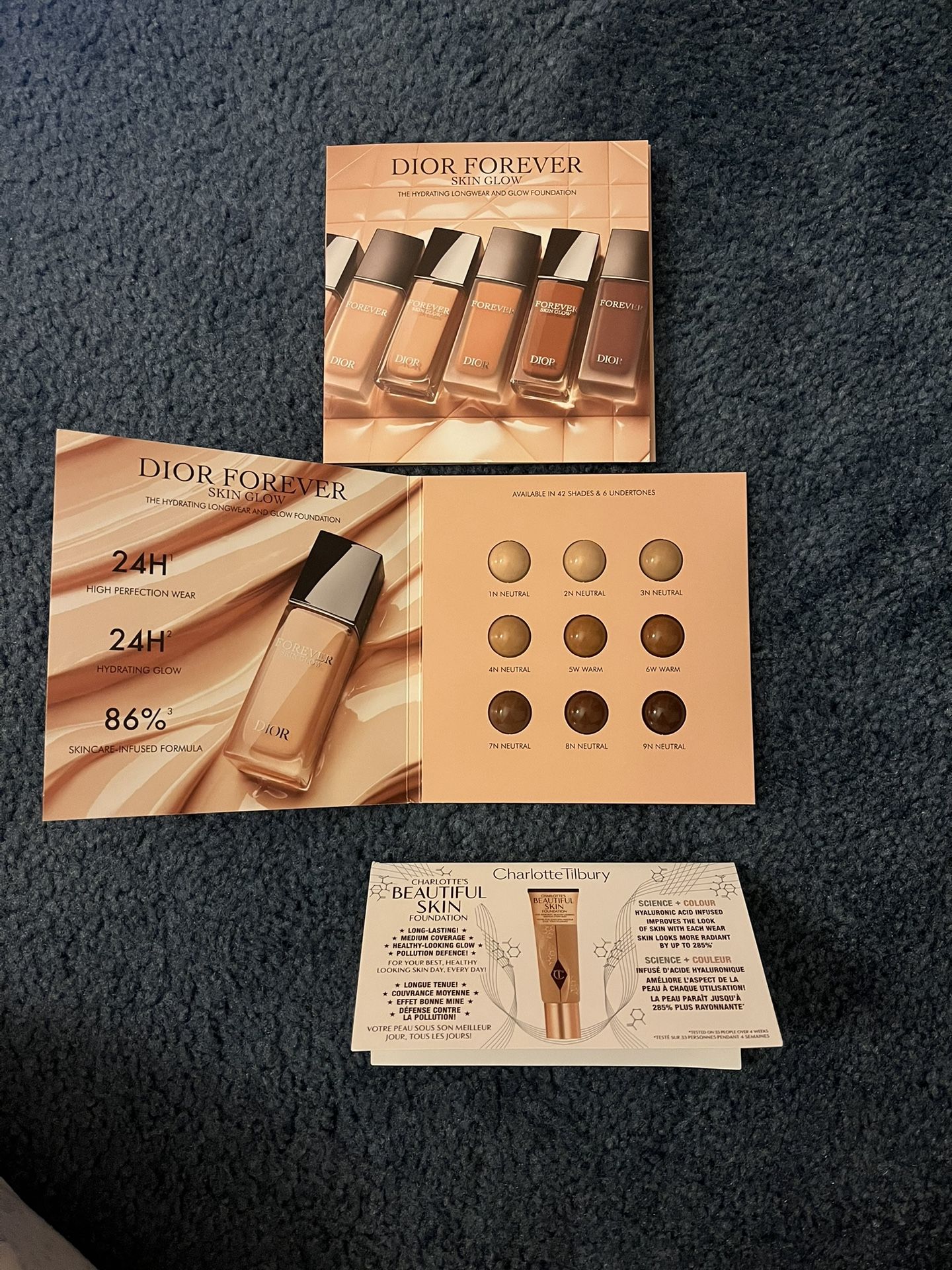 3 Dior Charlotte Tilbury Foundation 1 Primer 8 Shades Card 9 x 0.5ml/0.01oz