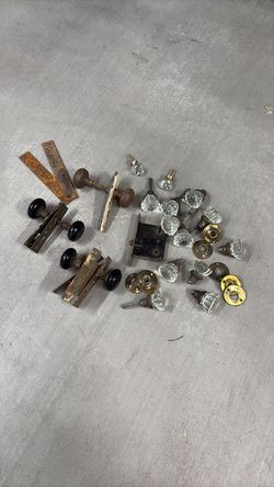 Old glass and black door knobs
