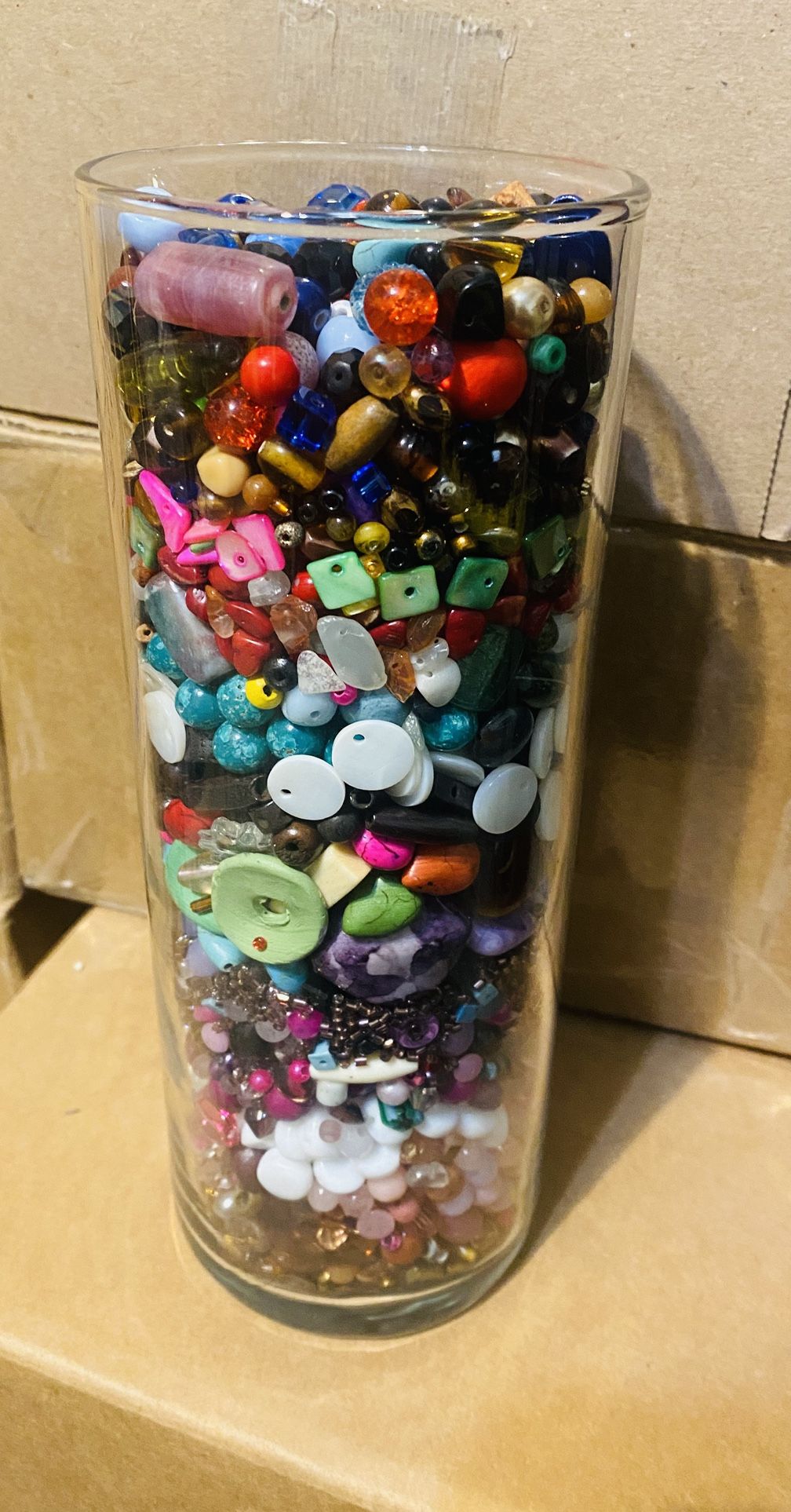 Large Glass Vase Full Of Beads
