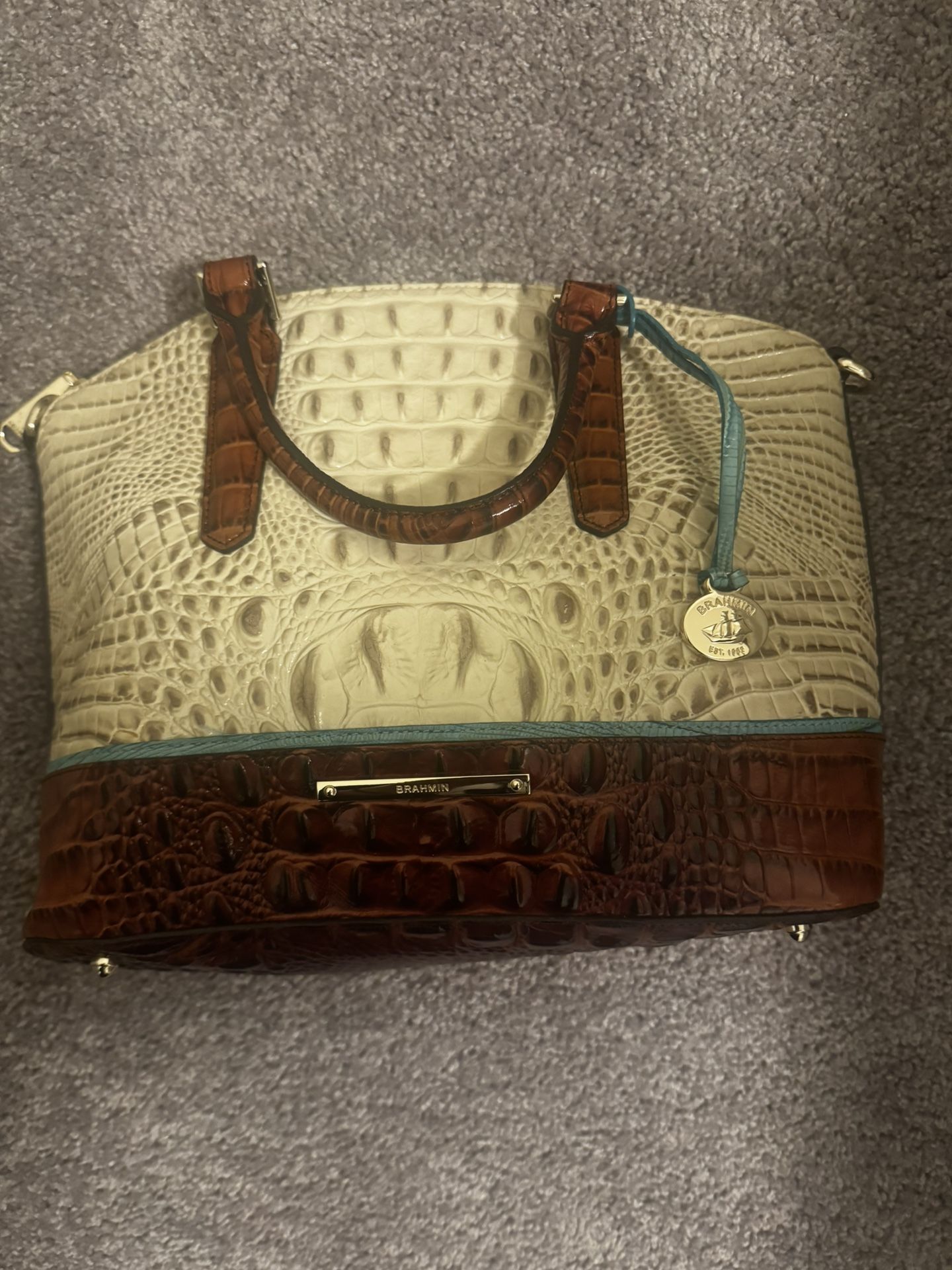 Brahmin Medium Asher Tote Shoulder Bag VANILLA MACAW Pecan Tri-Color