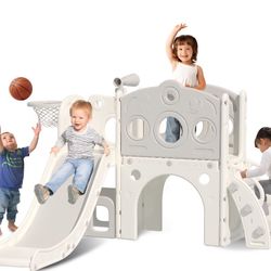 Brand new ✨️ in box 📦 Toddler Slide 🛝w/Basket Hoop 🏀 Storage, Bridge 🌉 & Telescope 🌌