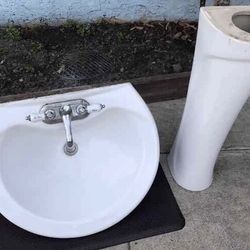 70s Glacier Bay Bathroom Sink Cadet Pedestal 