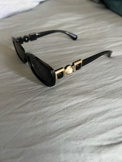 Black Sunglasses with Gold and Pearl Detail
