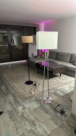 Modern Floor Lamp with White Square Shade also black metal pole lamp with rattan shade