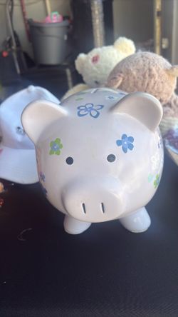 Purple flower piggy bank