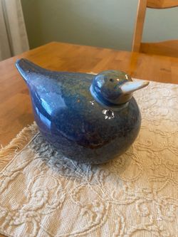 Bird ceramic glossy blue & green pottery sculpture. 8 x 5 inches. Cottage / country/ Bo Ho .