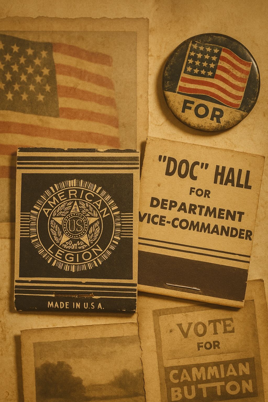 American Legion Doc Hall Campaign Matchbook USA, Vintage 1940s. Unused, Full