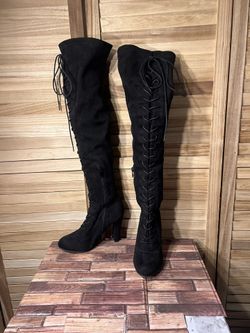 Sexy Black Lace Up Knee High Boots