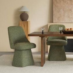 Moss Green Fabric Upholstered Swivel Dining Chair with Wood Frame Modern Side (Set of 2)