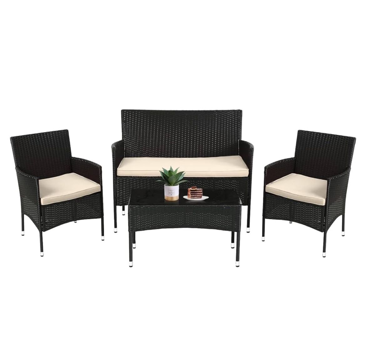 Patio Furniture Set 4 Pieces Outdoor Rattan Chair Wicker Sofa Garden Conversation Bistro Sets for Yard,Pool or Backyard