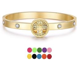 FHMZ Love Bracelet Jewelry for Women 18K Gold Plated Tree of Life Aromatherapy Perfume Essential Oil Diffuser CZ Stones Love Bangle Bracelets Stainle