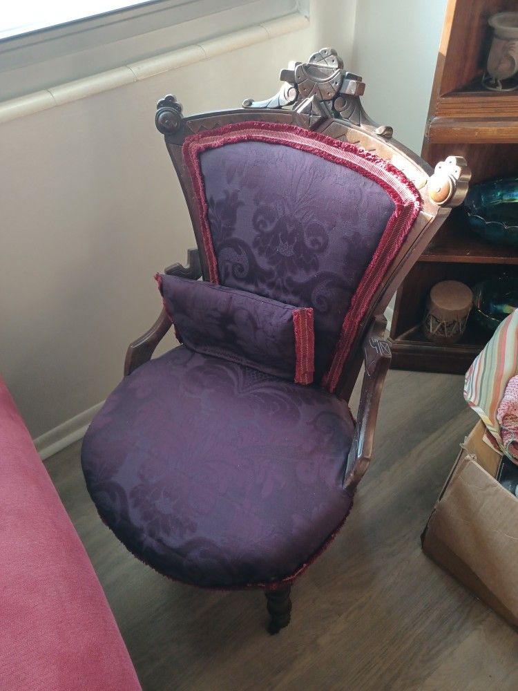 Purple And Red Antique Wooden Chair