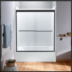 PROT-6060-MB, Double Sliding Shower Door 56-60" Width × 60"Height with 1/4"(6mm) Clear Tempered Glass in Matte Black  Finish