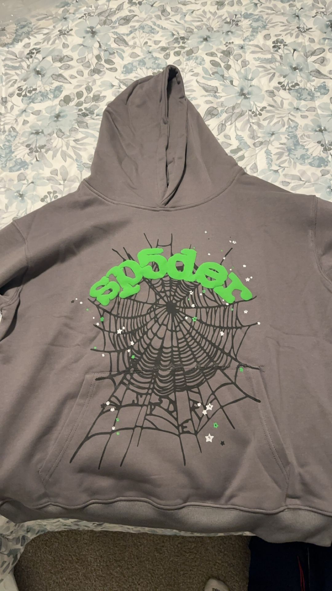 Grey And Lime Sp5der Hoodie