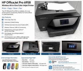 HP OfficeJet Pro 6958 wireless, all-in-one color inkjet printer - print, copy, scan, and fax