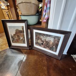 PAIR OF FRAMED VINTAGE ART WORKS