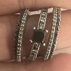 1 1/2 Carat Total Weight Engagement, Ring And Wedding Band Trio Sterling Silver Size 7