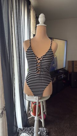 Black and white striped swimsuit