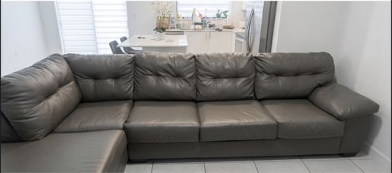 Sectional Leather Grey Couch