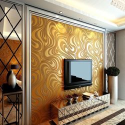 QIHANG 10M Modern Luxury Abstract Curve 3D Wallpaper Roll Mural Paper Parede Flocking for Striped Gold Color 0.7m*8.4m=5.88SQM