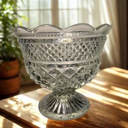 Anchor Hocking USA 1960s Wexford Clear Glass Pedestal Compote Serving Bowl, 8x7”