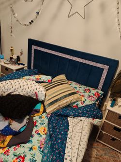 Blue velvet,bling and lights upholstered bedframe!!